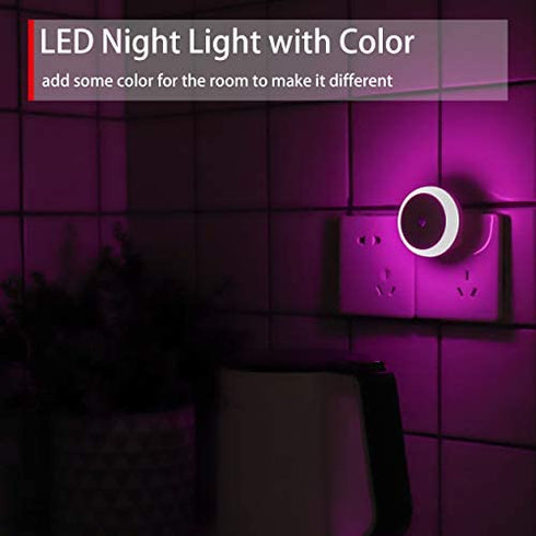 SerieCozy Pink Night Light Plug in LED Nightlight Dusk to Dawn Sensor Smart Night Wall Lights for Bathroom, Bedroom, Home, Kitchen, Hallway, Round, Auto ON Off, Energy Efficient, 2 Pack