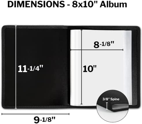 Dunwell 8x10 Photo Album Book - (Black), Art Portfolio Binder for 8 x 10 Pictures, 24 Pocket Display 48 Pages, 10x8 Sheet Protector Folder for Kids Artwork, Autograph, and Prints