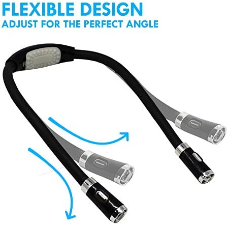 Bright Basics Book Light for Reading in Bed Neck Hug Battery Operated Reading Light with Hands-Free Flexible Silicone Arms Black