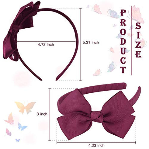 7Rainbows Cute Burgundy Bow Headband for Girls Toddlers.