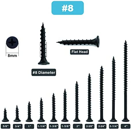 #8 x 3/4" Wood Screw 100PCS Black Phosphate Coated Stainless Flat Truss Head Fast Self Tapping Drywall Screws by SG TZH