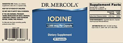 Dr. Mercola, Iodine, 90 Servings (90 Capsules), Helps Support Bone and Brain Health, Helps Support Energy Levels, Non GMO, Soy Free, Gluten Free