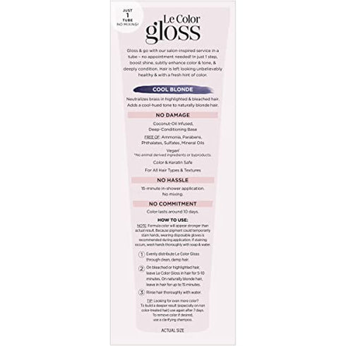 L'Oreal Paris One Step Toning Hair Gloss, In-Shower At Home Use, Boosts Shine, Enhances Color, Conditioning, Brass Neutralizing, No Damage/Mix, Ammonia & Paraben Free, Cool Blonde, 4 Fl Oz