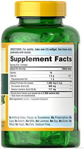 Puritans Pride Evening Primrose Oil 1300 mg with Gla Softgels, 120 Count