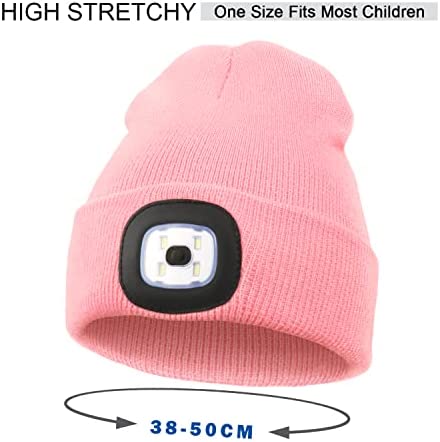 Beanie Hat with Light for Kids, USB Rechargeable Hands Free LED Headlamp Cap Winter Knitted Night Lighted Hat Flashlight