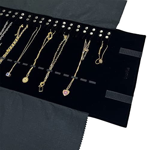 UnionPlus Velvet Travel Jewelry Roll Bag Organizer for Necklaces Bracelets, Extra Large Black with Elastic Band for Necklaces Only