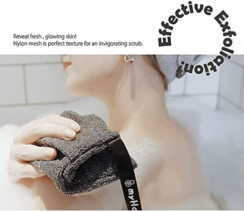 myHomeBody Soap Pocket Exfoliating Soap Saver Pouch | Body Scrubber Sponge, Exfoliator for Bath or Shower | for Large Bar Soap or Leftover Bits | Graphite Gray, 2 Pack + 2 Soap Lifting Pads