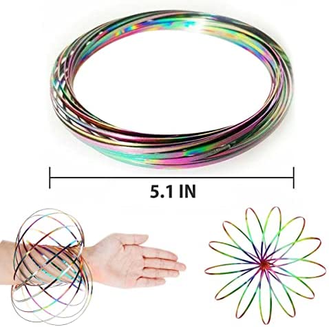 Flow Ring Spinner Ring Arm Toy - Magic Ring Game for Kids Arm Bracelet Kinetic Spiral Flow Ring Spring Toy - 3D Roll Rings Arm Slinky Metal Toy Stainless Ring - Infinity Loop Rainbow Kinetic Flow Ring