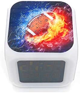 Boyan New American Football Ice Fire Sports Led Alarm Clock Creative Red Desk Table Clock Multipurpose Calendar Snooze Glowing Led Digital Alarm Clock for Unisex Adults Kids Toy Gift