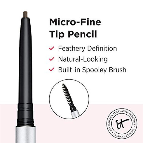 IT Cosmetics Brow Power Micro, Universal Taupe - Universal Eyebrow Pencil - Mimics The Look Of Real Hair - Budge-Proof Formula - Built-In Spoolie - 0.017 Oz