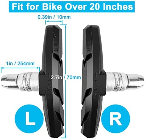 GPMTER 2 Pairs Bike Brakes Pads Set, 70mm for Cruiser MTB Mountain Bicycle Universal V-Brake Blocks with Hex Nut and Shims, No Noise No Skid