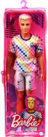 Barbie Ken Fashionistas Doll #174 with Sculpted Blonde Hair Wearing a Surf-Inspired Checkered Shirt, Stone Wash Denim Shorts & White Slip-on Deck Shoes, Toy for Kids 3 to 8 Years Old