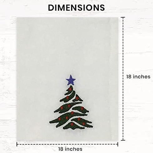 Candy Cottons Christmas Napkins Cloth Napkins,100% Cotton White Napkins - Soft & Comfortable, Reusable Napkins, Perfect Table Napkins, Cocktail Napkins, Christmas Tree Embroidered, 6 Pack (18”X18”)