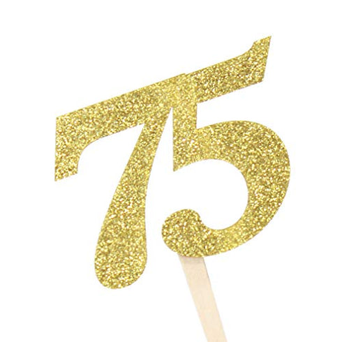 24 PCS Number 75 Cupcake Toppers Gold Glitter 75th Birthday Cupcake Picks Birthday Anniversary Party Decorations Supplies