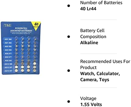40 Piece Powercell Assorted Batteries for Watches Games Calculators Radios Cameras Remote Controls Childrens Toys Alarms