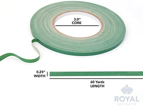 Royal Imports Floral Tape Green, Flower Wrap Adhesive Waterproof Tape for Bouquets 0.25" (60 Yd/180 Ft) - 1 Roll