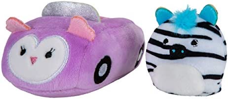 Squishville by Squishmallows Felicia in Carriage & Zeke in Car, Two 2” Soft Mini-Squishmallow Pandacorn and Zebra Plush, Plush Carriage and Car Vehicles, Irresistibly Soft Colorful Plush