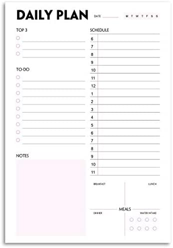 Daily Planner Notepad - A5 Calendar, Scheduler, Organizer with Priority, To Do List, Appointments, Notes, Meals and Water Intake Tracker, 50 Undated Tear-Off Sheets Planning Pad, 5.8"x8.25"
