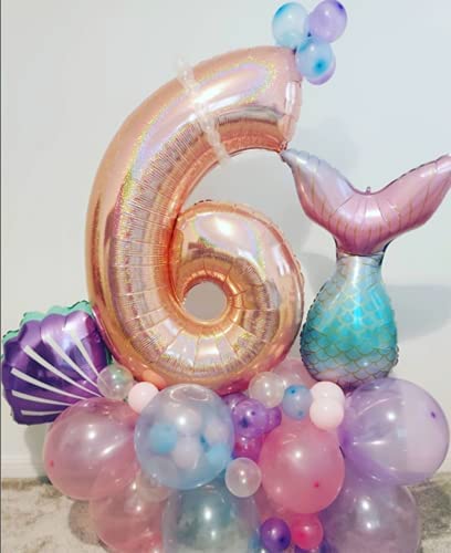 7pcs Mermaid Balloons Number Balloons for 1st 2nd 3rd Birthday Party Girls' Mermaid Tail Decoration Supplies (number 4)