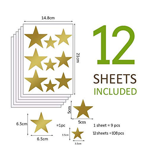Star Wall Decal DIY Cute Wall Sticker, Vinyl Peel and Stick Wallpaper Removable Waterproof, Decor for Nursery Baby Kids Girl Teen Bedroom Living Room(108 Decals)