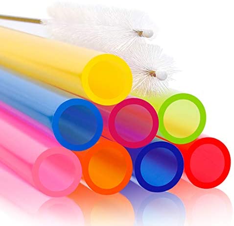 8 Pcs Extra Wide Reusable Smoothie Straws & Boba Straws with 1 Bag & 2 Brushes - Multicolor Big Jumbo Straws, BPA FREE Large Plastic Straws for Smoothies, Bubble Tea(Tapioca, Boba Pearls), Milkshakes