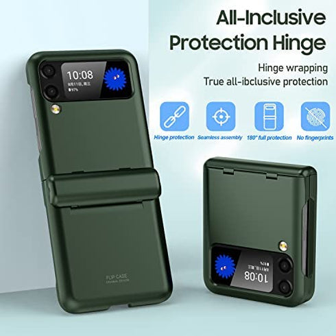 Vizvera for Samsung Galaxy Z Flip 3 Case with Hinge Protection (2021)- Z Flip 3 Armor Case- Silicone All-Inclusive Shockproof Case for Galaxy Z Flip 3(Green)