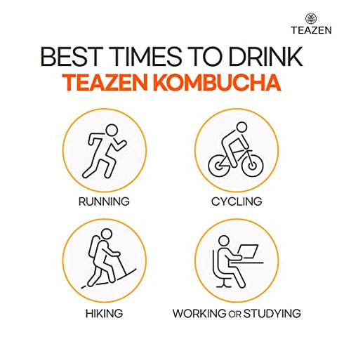 Teazen Kombucha Tea, Zero Sugar, Sparkling Fermented Powdered Mix Beverage from Korea, Live Probiotics & Prebiotics, 10 Sticks, 1.76oz (Citron)