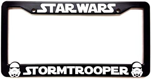 Custom Car Gear (2) Star Wars Storm Troopers License Plate Frames Bracket 3D Raised Letters, Black w/White Lettering