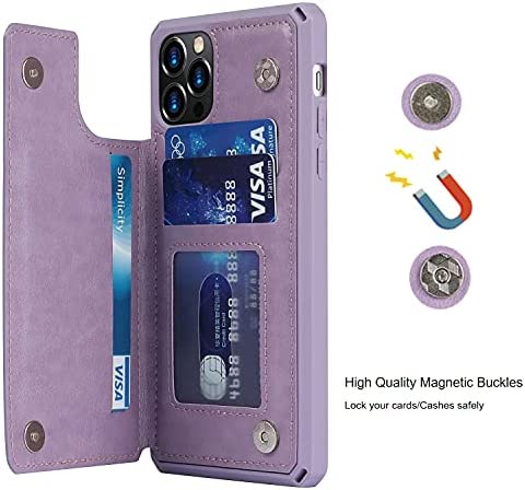 Jaorty for iPhone 12 Pro Max Wallet Case with RFID Blocking Card Holder for Girls Women,Premium PU Leather Magnetic Buttons Stand Flip Wrist Strap Case for iPhone 12 Pro Max 6.7 Inch,Heart Purple