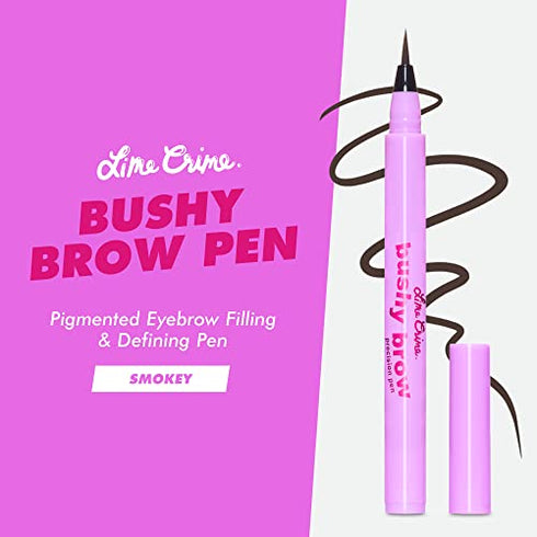 Lime Crime Bushy Brow Pen, Smokey (Black Brown) - Thin Precision Eyebrow Pencils Define, Shape, Build, Fill In & Flick Up - Eyebrow Filler for Natural Looking Brows - Vegan & Cruelty-Free