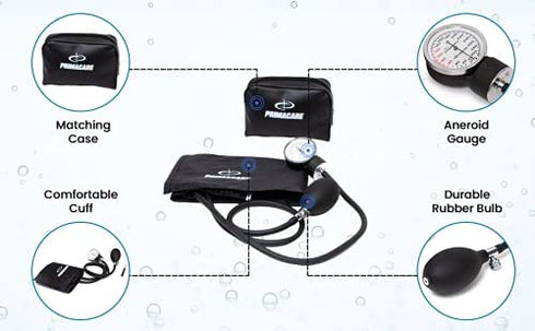 Primacare DS-9192 Classic Series Adult Size Professional Blood Pressure Kit with Aneroid Sphygmomanometer, Latex-Free Inflation System BP KIT with Nylon Cuff and Stethoscope