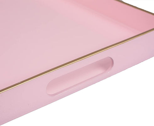 MAONAME Pink Serving Tray with Handles, Modern Decorative Tray for Coffee Table, Plastic Rectangular Tray for Ottoman, Bathroom, Decor, 15.75? x 10.2? x1.57