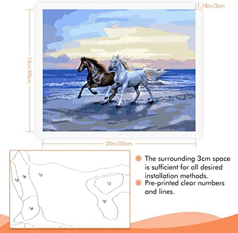 Toudorp Paint by Numbers Kits 16x20 inches Canvas Painting for Adults Beginner and Kids with Acrylic Paints and Brushes - The Sweet Horse Couple (Without Frame)