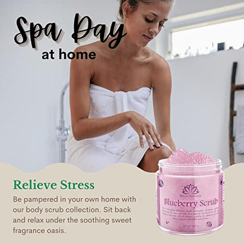 Organic Blueberry Scrub, Natural & Pure Face Exfoliant for Soft and Healthy Skin, Hydrating and Nourishing Salt Body Scrub with Shea Butter & Pure Oils