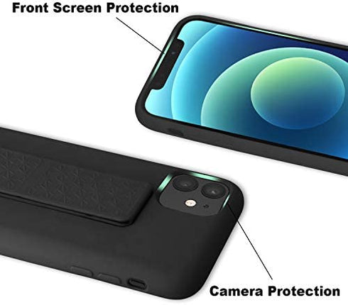 LAUDTEC Silicone Kickstand Case Compatible with iPhone 11 case Vertical and Horizontal Stand Hand Strap Metal Kickstand, Flexible Soft Liquid Silicone Stand Case for iPhone 11(Black)