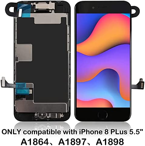 Ayake for iPhone 8 Plus Screen Replacement with Home Button, Full Assembly Retina LCD Touch Display Digitizer with Front Camera+Earpiece Speaker+Proximity Sensor+Tools for A1864, A1897, A1898 (Black)