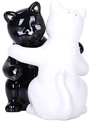 Pacific Giftware Hugging White and Black Magnetic Ceramic Salt and Pepper Shakers Set