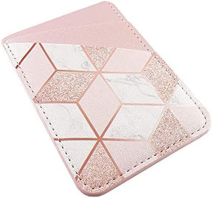 uCOLOR Phone Card Holder PU Leather Wallet Pocket Credit Card ID Case Pouch 3M Adhesive Sticker on iPhone Samsung Galaxy Android Smartphones (Rose Gold Glitter White Marble)