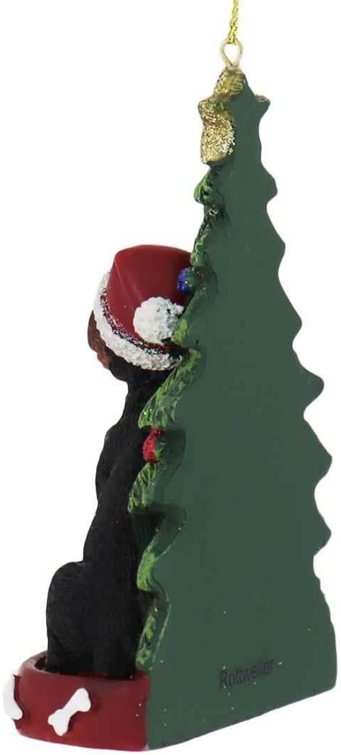 Kurt Adler Rottweiler Wearing Santa Hat with Christmas Tree Ornament C7954RW New