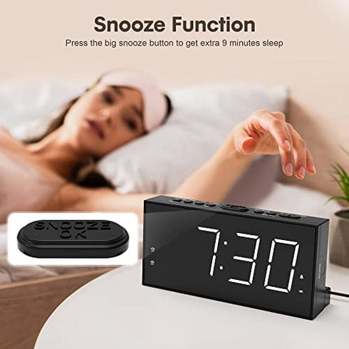 Loud Alarm Clock for Heavy Sleepers, Vibrating Alarm Clock with Bed Shaker for Deaf and Hard of Hearing, Dual Alarm Clock with 7.5'' Large Display,USB Charger, Dimmer, Snooze, 12/24H & Battery Backup
