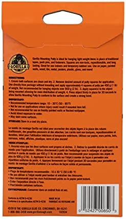 Gorilla Removable Mounting Putty, 84 Pre-cut Squares, Off White (Pack of 3)