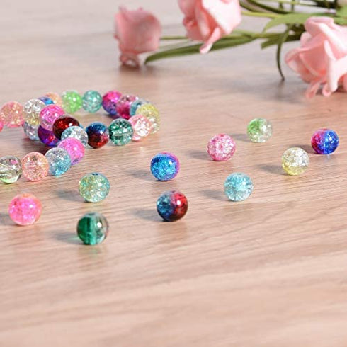 Lot 150pcs Glass Crackle Beads - LONGWIN 10 Color 8mm Crystal Handcrafted Round Beads with Plastic Container Jewelry Making Supply