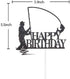 Black Glitter Happy Birthday Cake Topper, Birthday Party Decorations, Fishing Cake Topper, Fisherman Birthday Party Supplies