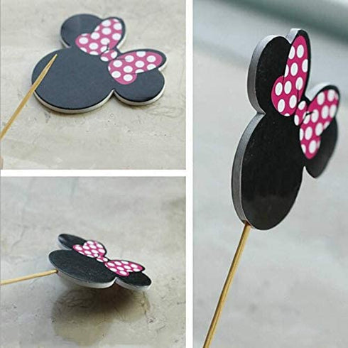 24 Serves Pink Mouse Mini Cupcake Toppers and Wrappers Birthday Cake Decorations for Pink Mouse Pink Mini Mouse Themed Party Baby Shower Supplies and favors