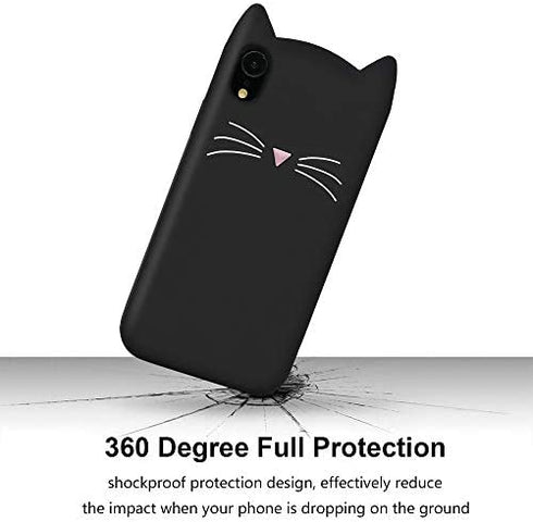 Megantree Cute iPhone XR case, Funny Animal Black Whisker Cat Ears Kitty Case, 3D Cartoon Soft Silicone Shockproof Slim Fit Back Cover Cases Skin for Girls Kids Women