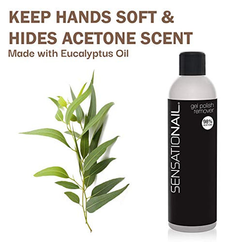 SensatioNail Gel Nail Polish Remover, 8 Fl. Oz. Bottle – 98% Acetone Nail Polish Remover with Eucalyptus and Vitamins A & E – Gently Removes Polish and Conditions Nails – Essential Nail Care Product