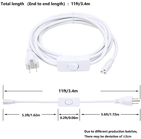 SinLoon 11FT US Plug Power Cords with On/Off Switch 3-Core LED Integrated Lights Connector Power Cable for LED T5 T8 Light Tube Integrated LED Light Fixture Extension Cable (3.4m US SW)