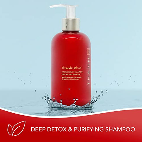 Thann Aromatic Wood Aromatherapy Hair Shampoo for Men and Women - Detoxifying Shampoo with Organic Olive Oil, Grape Seed Oil and Coix Extracts, Silicone & Paraben Free, Fresh Scent, 250 ML (8.5 Fl Oz)