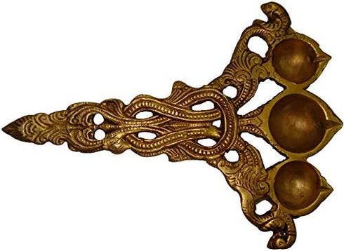 Aarti Diya with Three Wicks - Decorative Hand Made Brass Metal Traditional Style Oil lamp