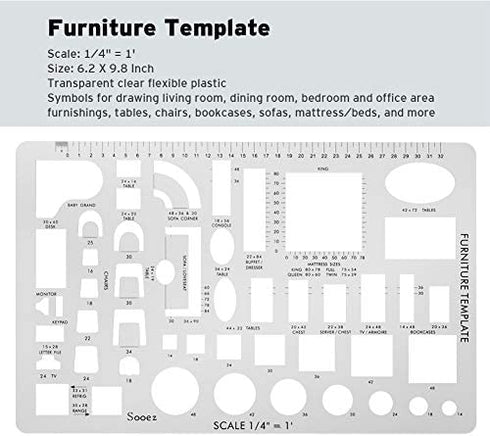 Sooez Architectural Templates, House Plan Template, Interior Design Template, Furniture Template, Drawing Template Kit, Drafting Tools and Supplies, Template Architecture Kit, 1/4 Scale